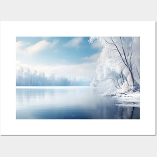 Tranquil Lake In Winter Serene Landscape Posters and Art